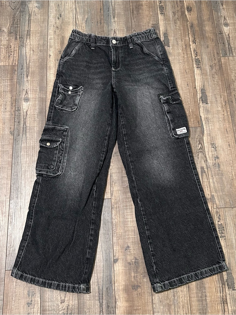 BDG Urban Outfitters Cargo‎ Jeans Washed Black Wide Leg Pants Womens 29W Elastic